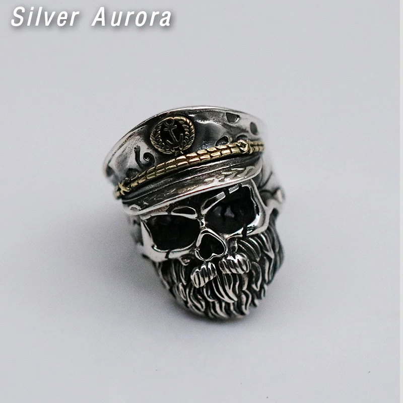 Твердые кольца из стерлингового серебра 925 пробы с черепом и бородой для мужчин