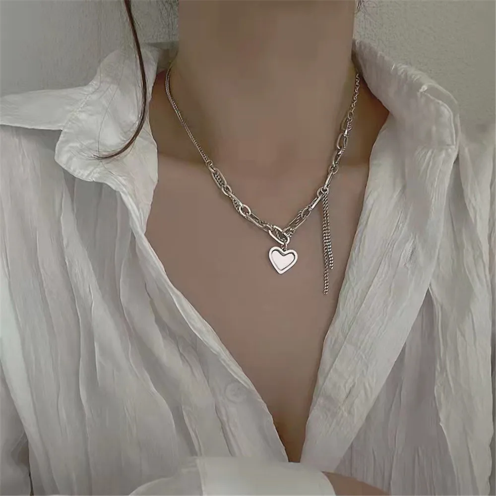 

Cosysail Vintage Love Heart Pendant Stainless Steel Necklace for Women Long Tassel Chain Necklace Emo Aesthetic Grunge Jewelry