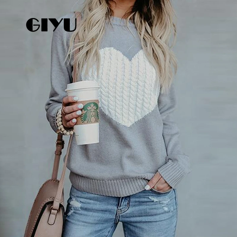 GIYU осенний свитер с круглым вырезом в стиле пэчворк толстовка рисунком сердца и