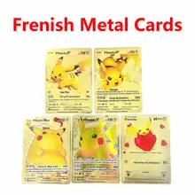 5PCS/Set New Pokemon Gold Metals Cards In Frenish JAPAN Anime Collection Charizard Pikachu Playing Cards Children Toy Gift