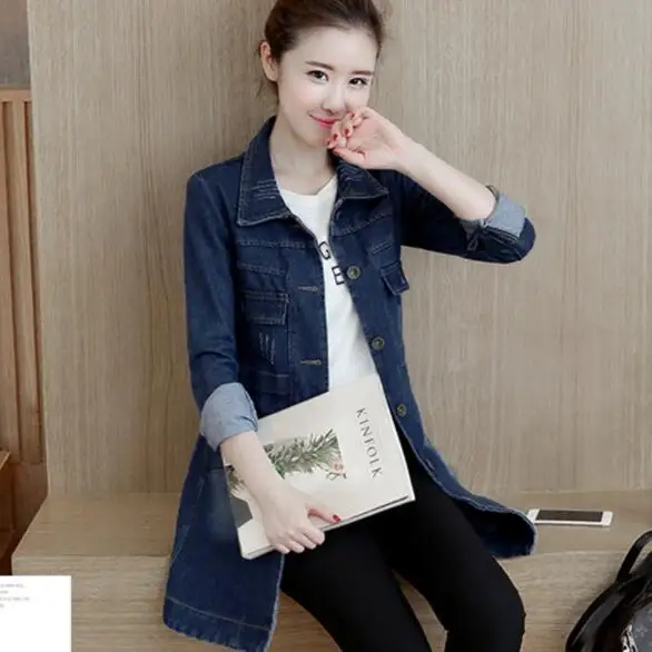 Сезон осень-зима джинсовая куртка Для женщин тонкий длинный база необработанные