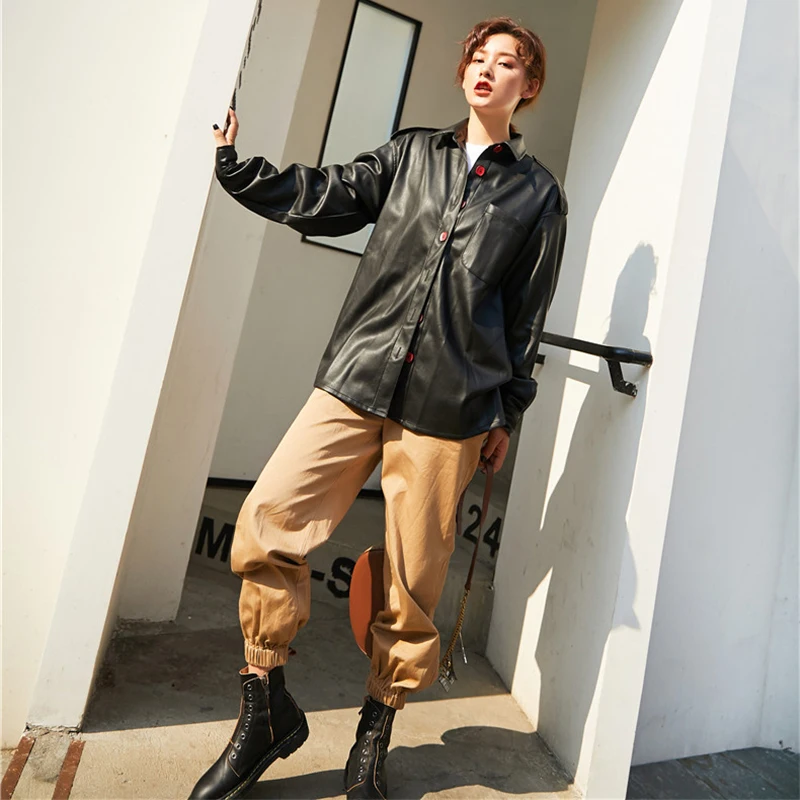 BGTEEVER винтажная Высокая уличная однобортная женская куртка из искусственной кожи