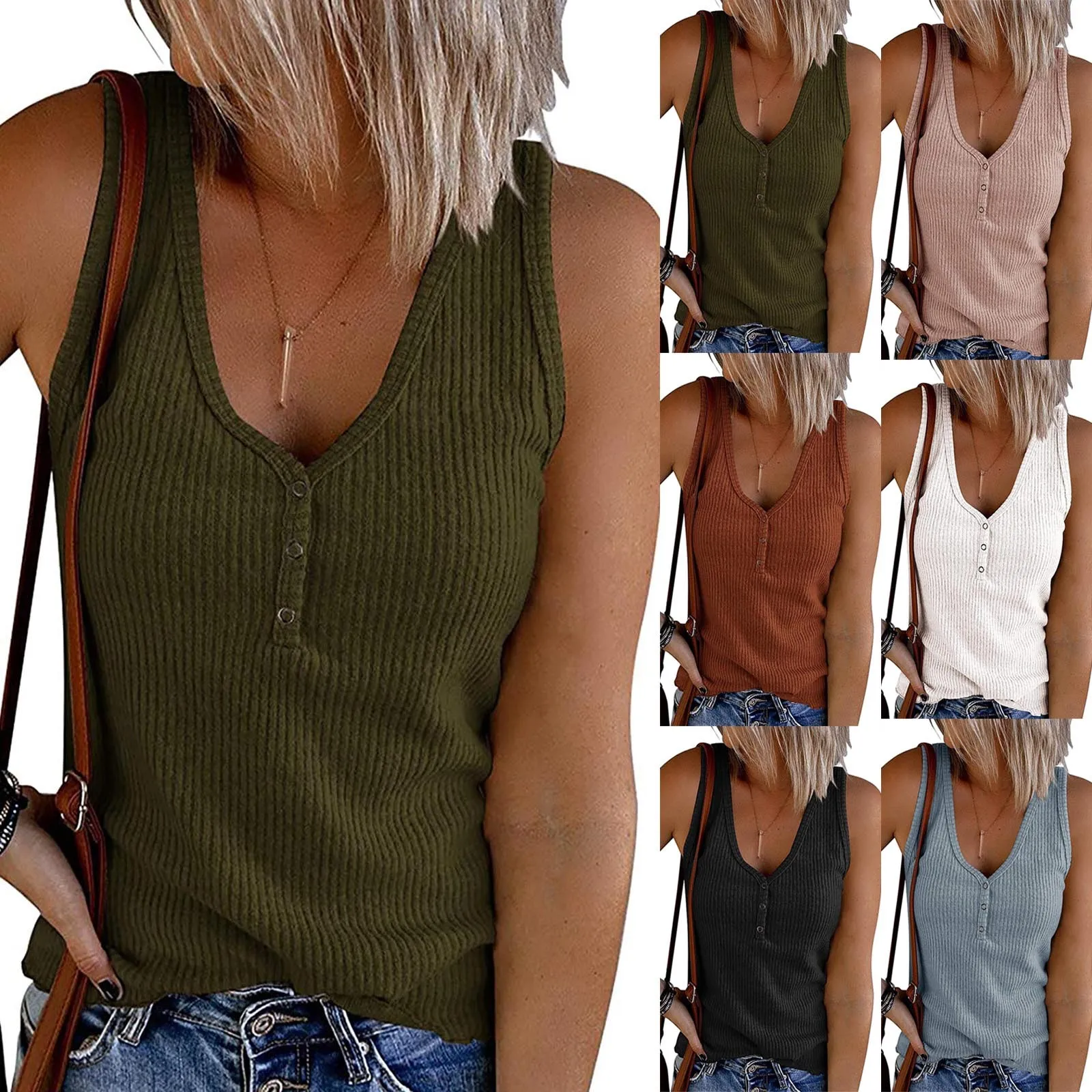 

Summer Tank Tops Women's V-neck Undershirt Sleeveless Button-down Casual Undershirt Shirt Tank Tops Woman Sexy Sling Top 2021