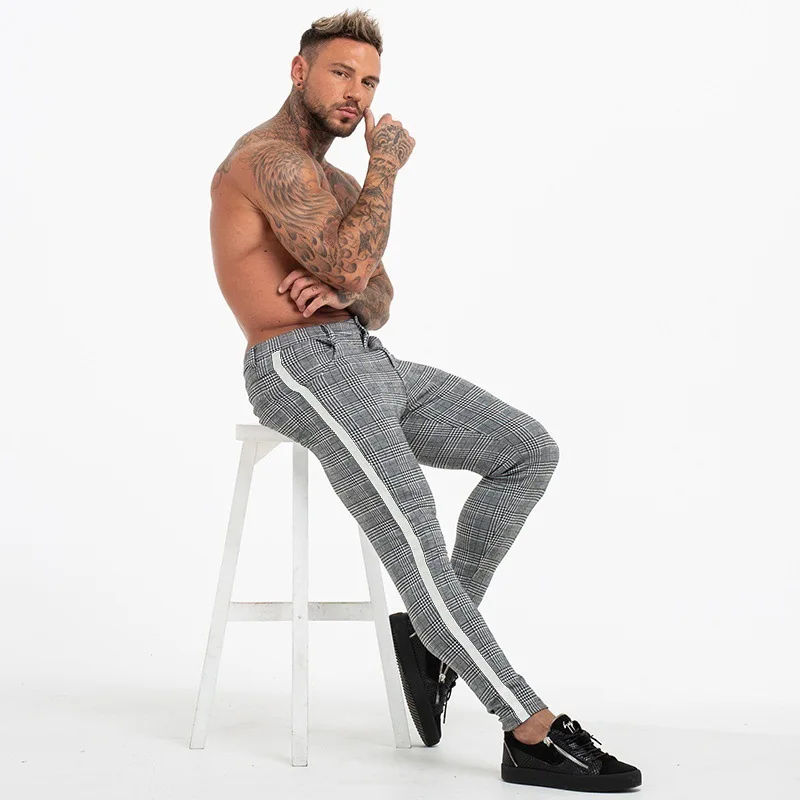 

Spring and autumn new men pants trend casual pants men pencil pants fashion gray plaid slim men pants