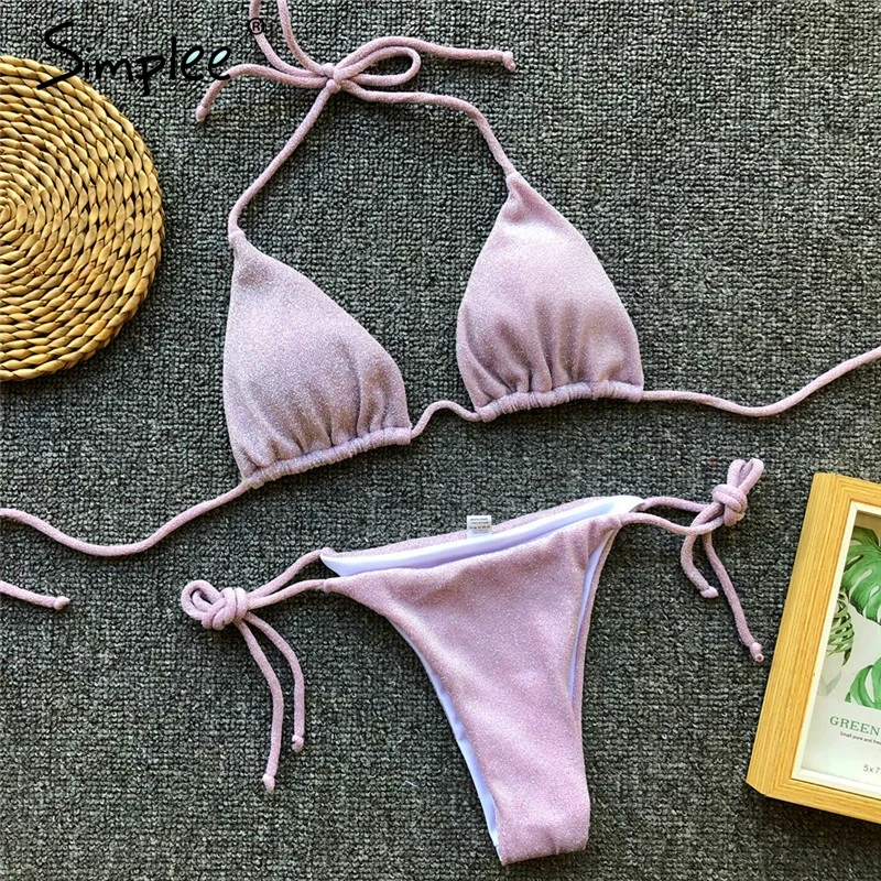 Раздельный купальник Simplee с эффектом пуш-ап сексуальный блестящий бретелькой