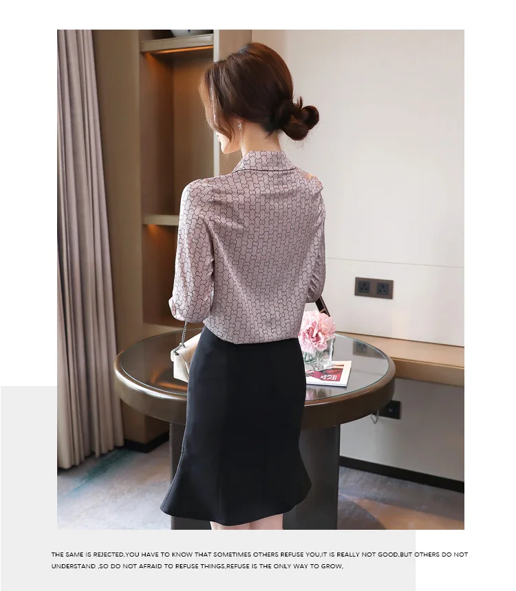 

Silk Women's Blouses Fashion Casual Silk Shirt New Korean Style Long-sleeved Top Printed Buttons Blouse Houthion