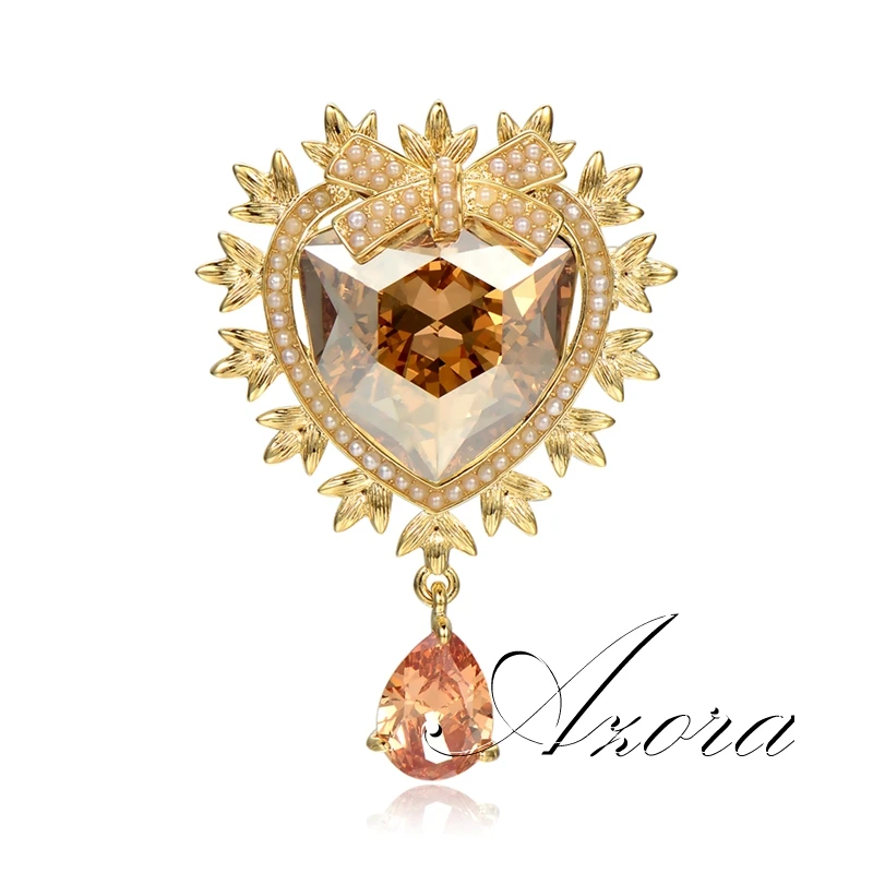 AZORA сердце Австрийские кристаллы капли воды брошь Осень Зима Мода Броши для женщин дизайн Свадебный букет булавка TP0107