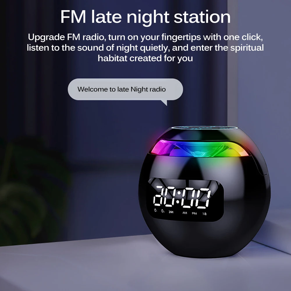

Bluetooth 5.0 Audio Box FM Alarm Clock Music Player Broadcast Portable Wireless Speaker Colorful Alarm Clock Bluetooth Speaker