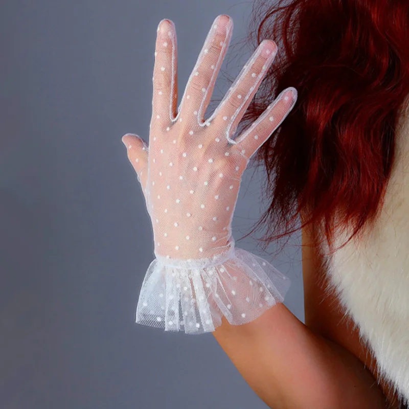 

Summer Women Ultra-thin Transparent Cycling Sunscreen Dot Lace Gloves Elegant Female Anti-UV Elasticity Mesh Driving Gloves L84