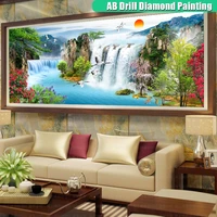full squareround ab diamond painting waterfall river 5d diy diamont embroidery large size mosaic landscape pictures home decor