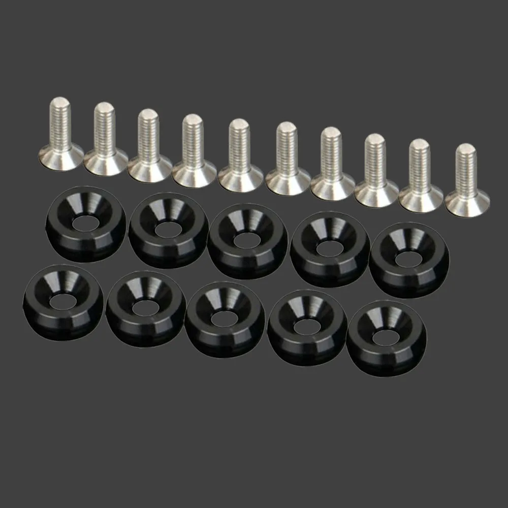 

20pcs Black CNC Aluminum Bumper Fender Washer Bolt Engine Bay Dress Up Kit M6x15mm Replacement For Any 10mm Bolts