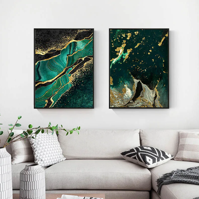 Абстрактная Зеленая Мраморная текстура плакат холст печать роскошный стиль