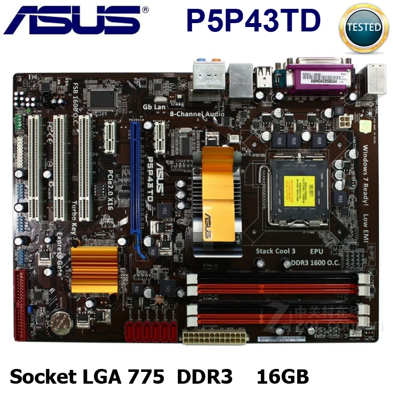 Материнская плата LGA 775 Asus P5P43TD DDR3 Intel P43 Core 2 16 Гб Оригинальный настольный б/у