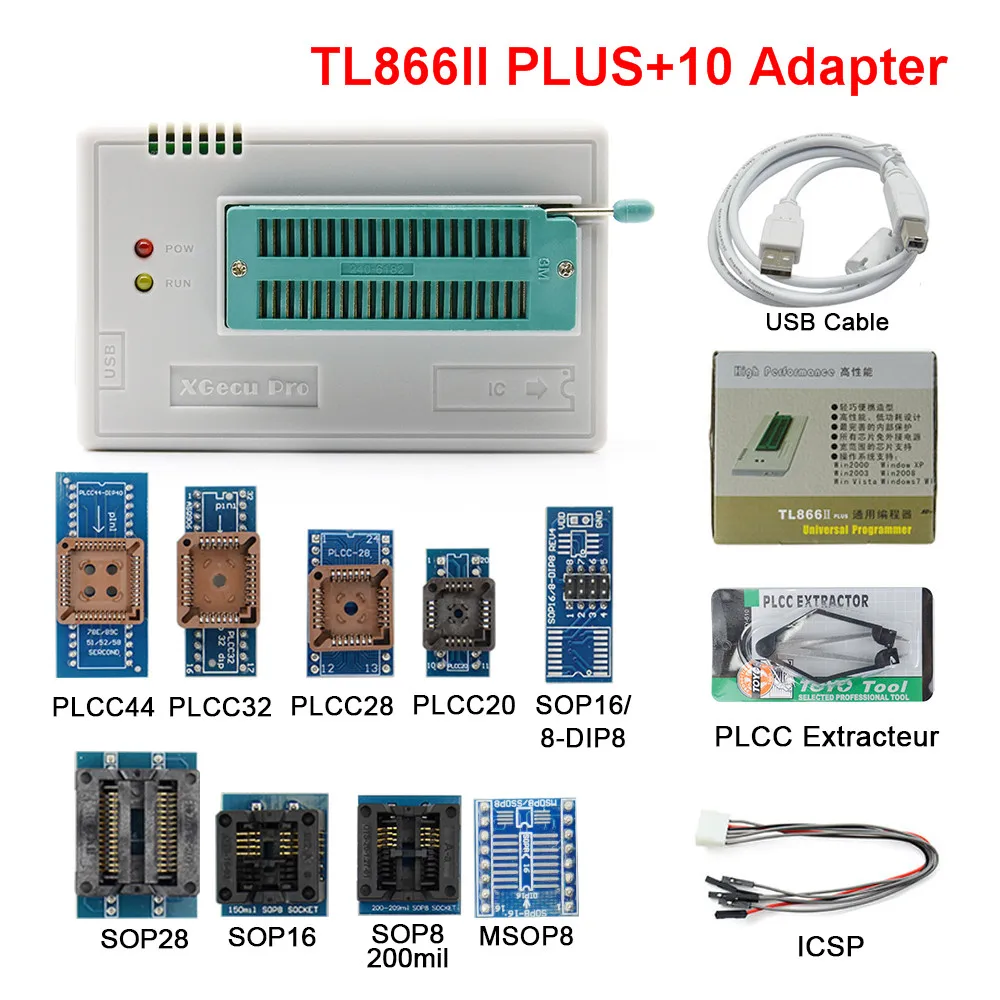 Оригинальный minipro TL866II Plus USB универсальный BIOS nand flash 24 93 25 mcu программатор + 10