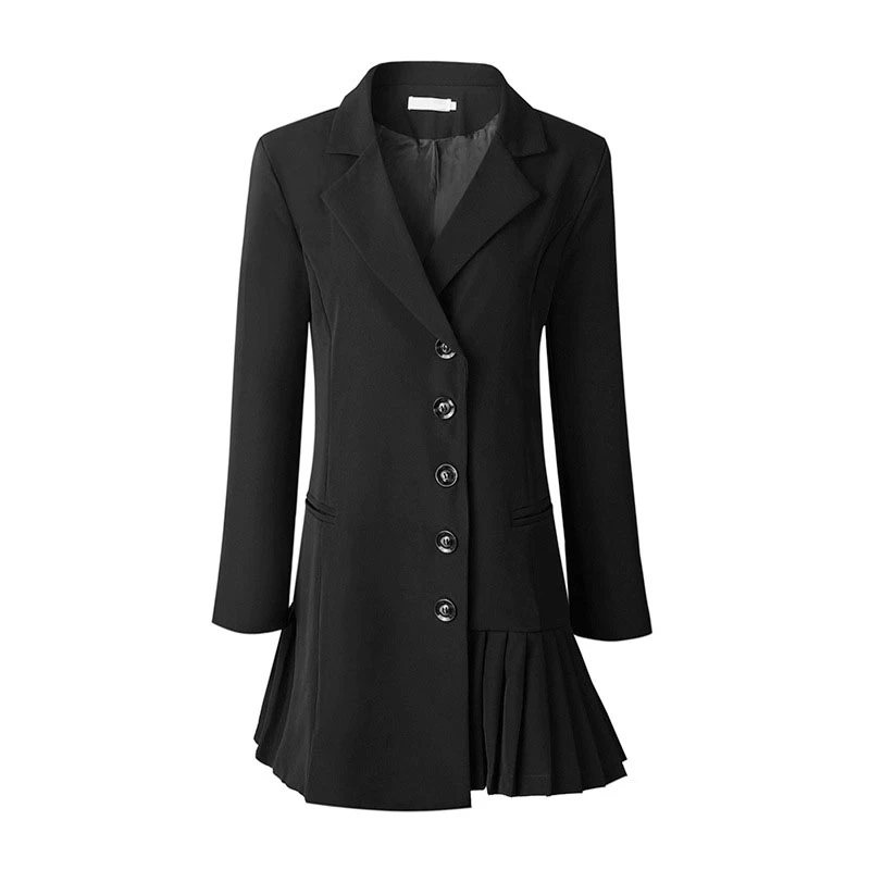 

SeeBeautiful Pleated Stitching Loose Blazer Coat Notched Long Sleeve Single Breasted New Fashion 2021 Autumn Winter Women M587