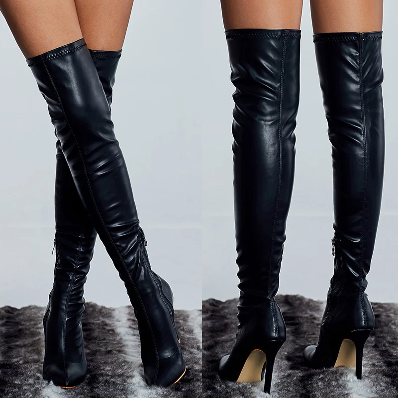Женские ботфорты выше колена пикантные кожаные высокие сапоги для стриптиза на