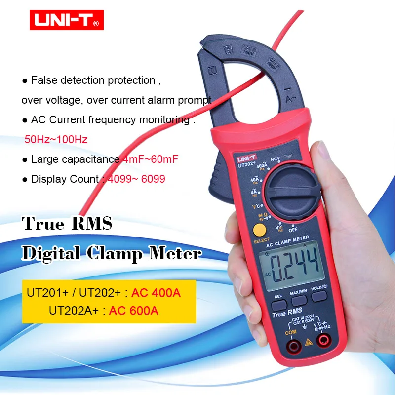

UNI-T True RMS Digital Clamp Meter UT201+ UT202+ UT202A+ AC DC current 400-600A Auto Range multimeter false detection protection