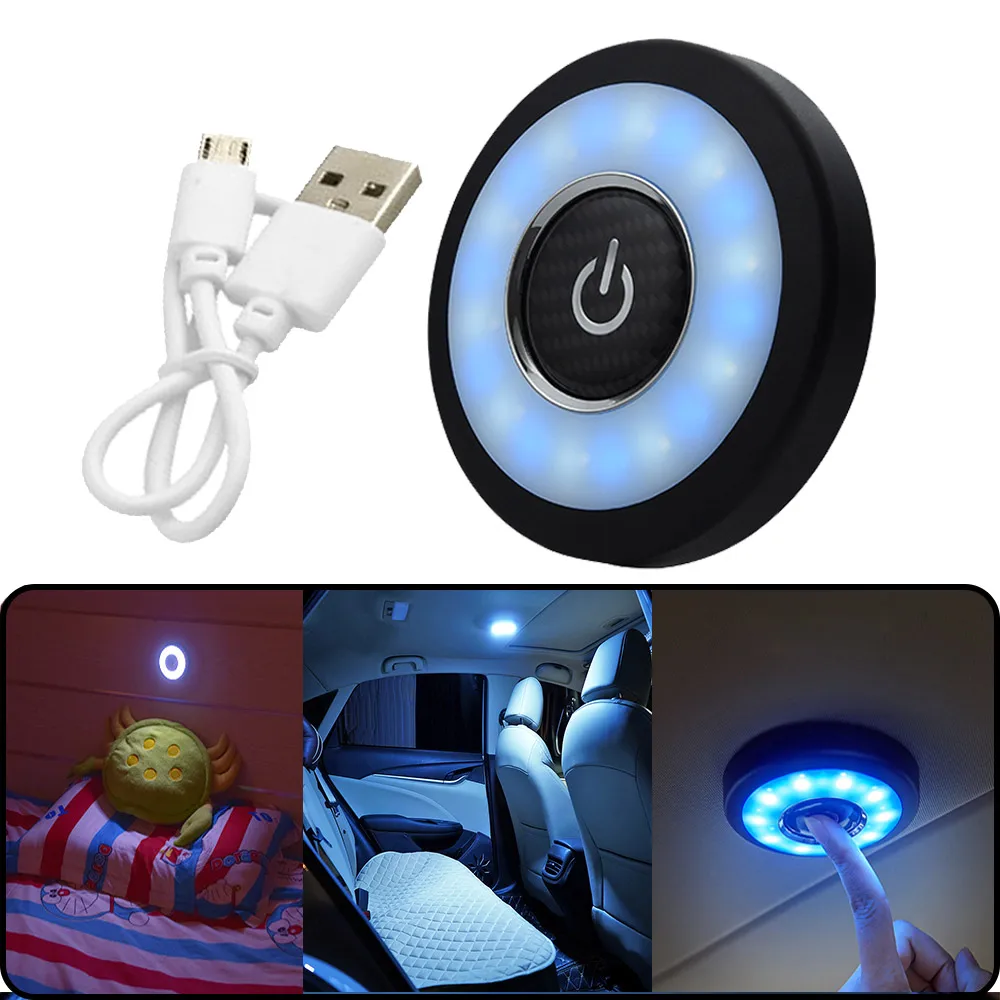 

1pc Universal Night Light Car Led Roof Lamp Auto Interior Car Dome Reading Light Touch USB Charging Round Shape Lamp Trunk Lamp