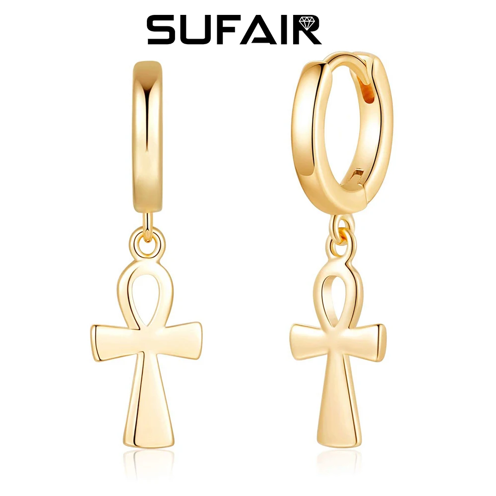 

Sufair S925 Sterling Silver Handmade Ankh Cross Dangle Earrings for Women 14k Gold Filled Life Symbol Antique Earring Jewelry