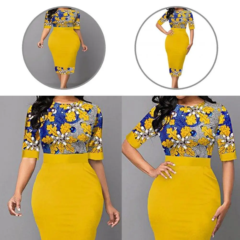 

High Waist Mid-calf Length Women Half Sleeve Elegant Autumn Dress for Wedding