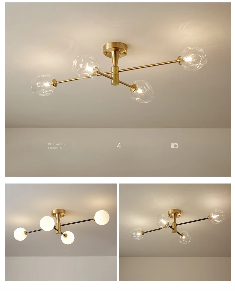 Modern Luxury Copper Chandeliers Lighting Gold Frame Ceiling Hanging Lamp For Living Dining Room Kitchen Loft Glass Ball Lustre crystal chandelier