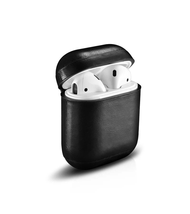 Черный Ретро подлинный кожаный наушник чехол для хранения чехол для Apple airpods iphone bluetooth наушники чехол коробки защитный чехол - Цвет: Черный