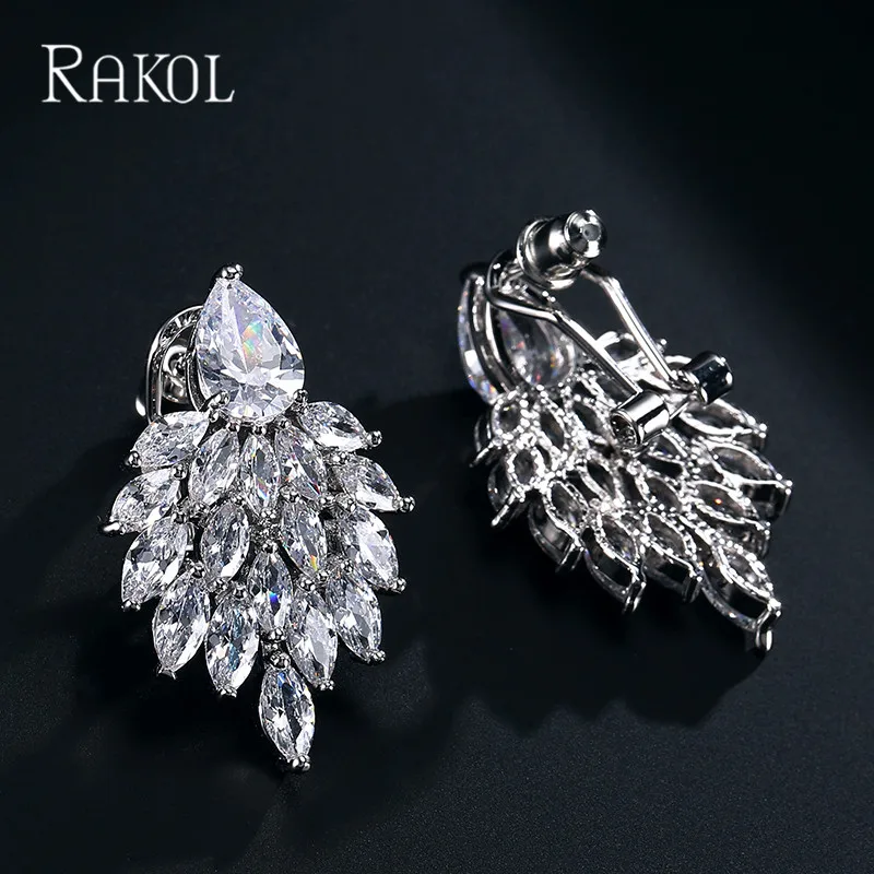 RAKOL High Quality Blue Zirconia Rhinestone Fashion Jewellery Wedding Jewelry Sets Long Crystal Drop Bridal Necklace And Earring | Украшения