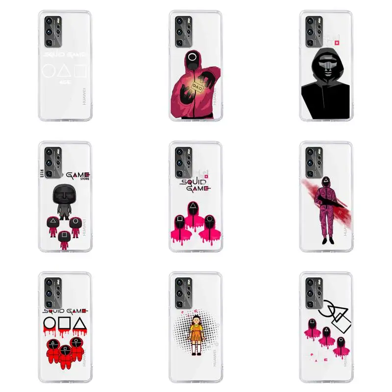 

squid game Phone Case For Huawei P40 P30 P20 Mate Honor 10i 30 20 i 10 40 8x 9x Pro Lite Transparent Cover