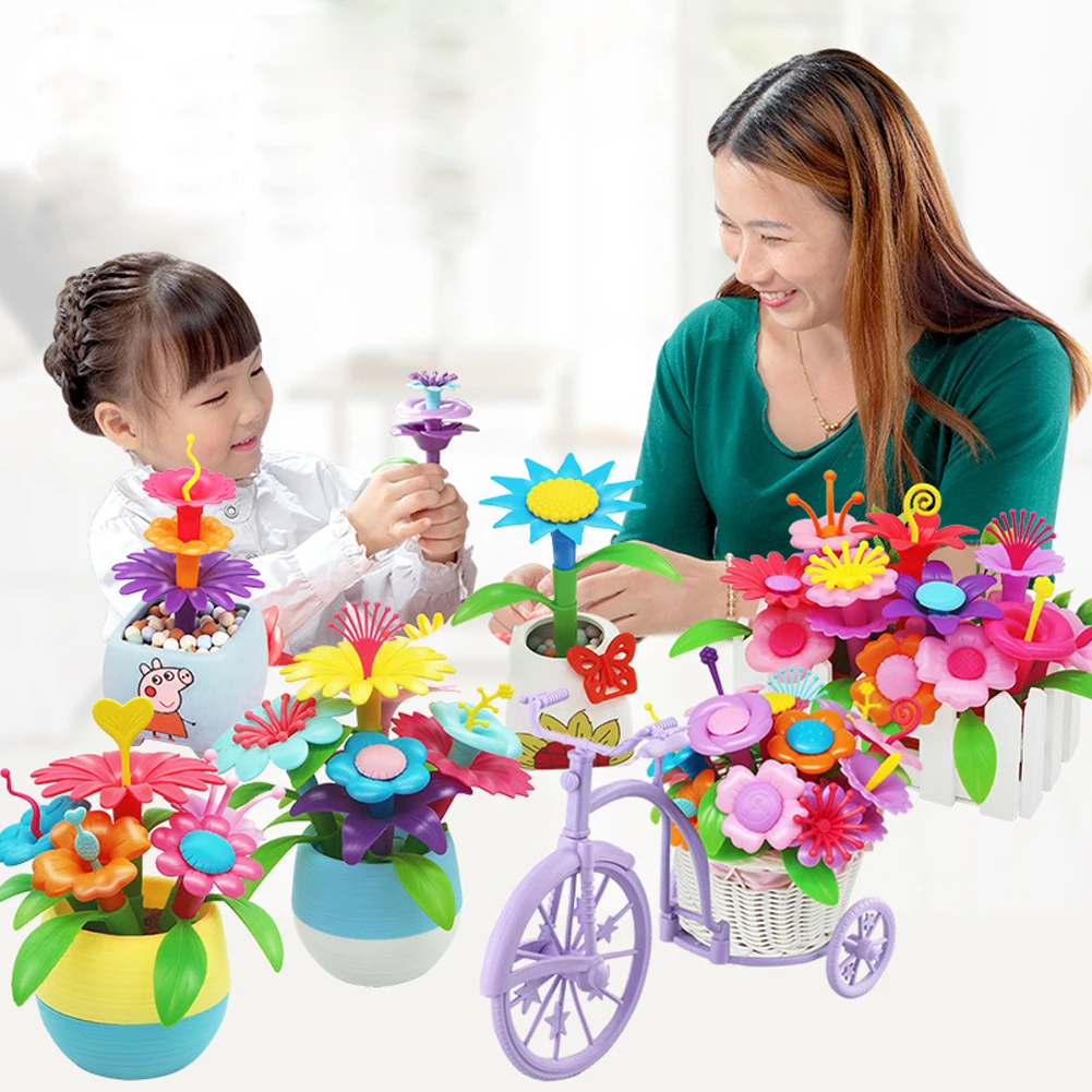 46pcs Flower Arrangement For Kids Learning DIY Toddler Fun Educational Children Assemble Toy Colorful Growing Playset Craft | Игрушки и