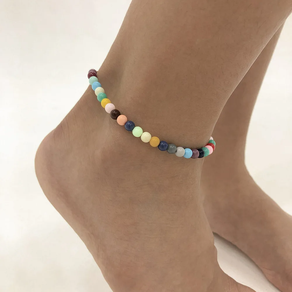 

Colorful Beads Beaded Anklet for Women 2021 Summer Beach Fashion Foot Jewelry Gold Color Ankle Chain Simple New