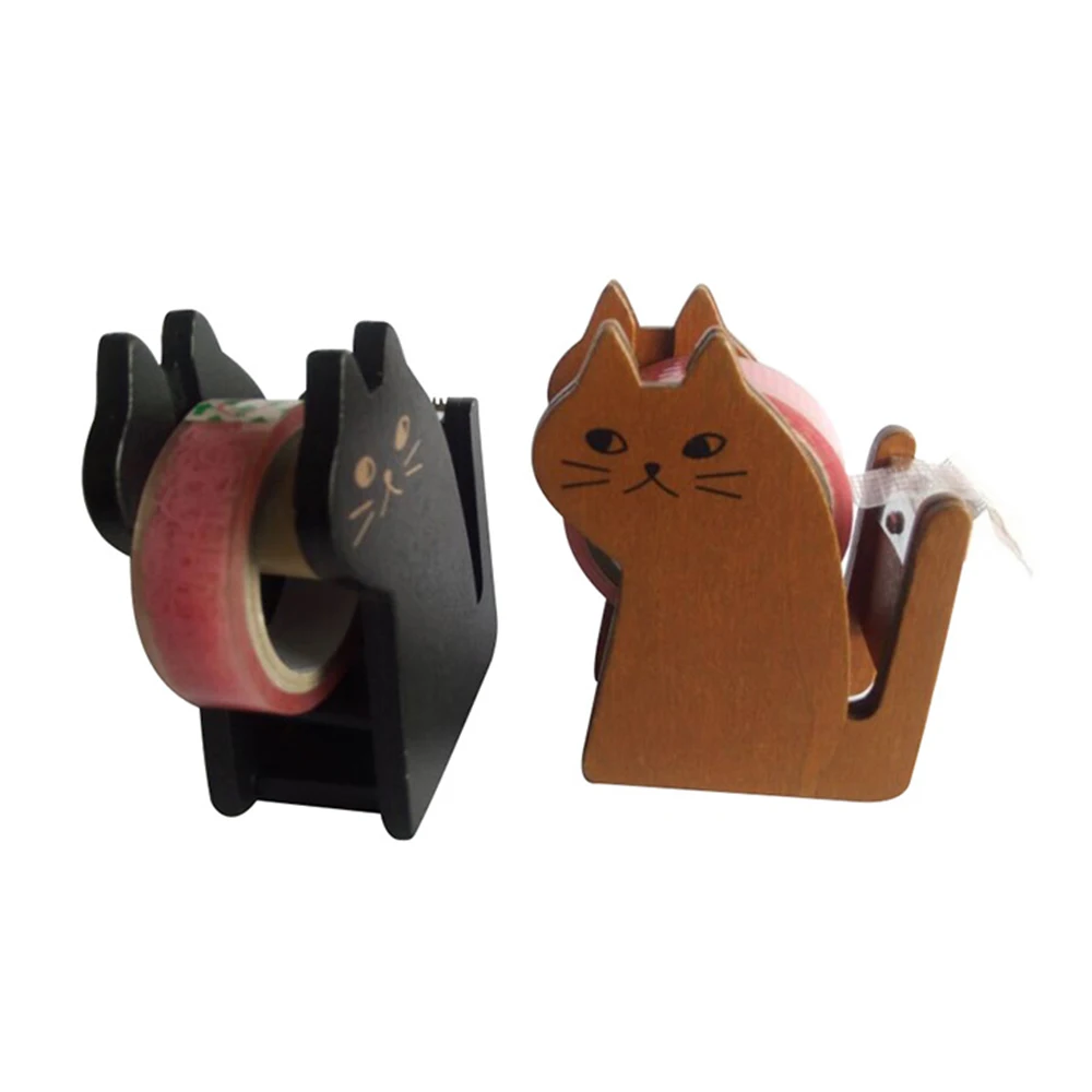 Горячая Деревянный милый скотч диспенсер резак Kawaii Cat офисные аксессуары мини Васи режущий держатель