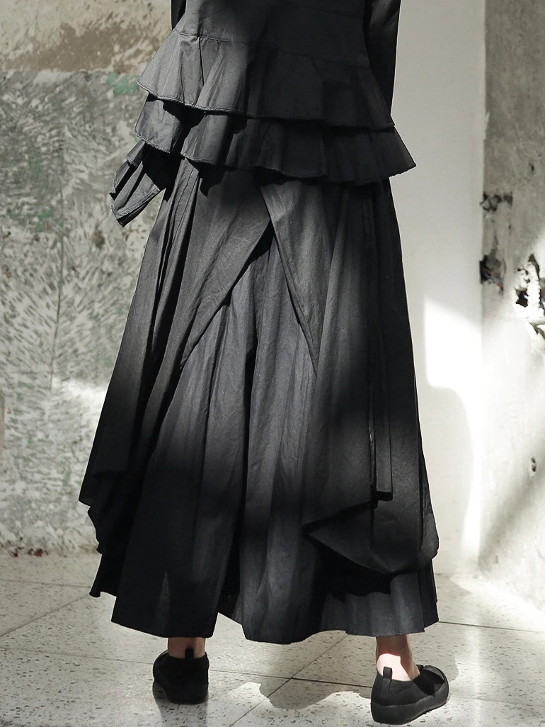 TINT ERA Spring Autumn Yamamoto Dark Wind Back Split Multi-layered Design Ladies Half-length Pants Women Skirt Pantalon Femme