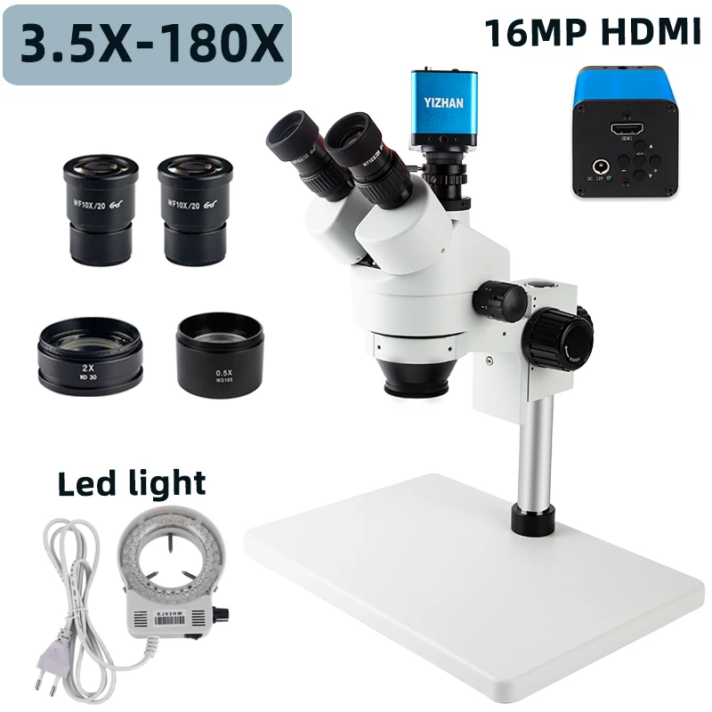 

Тринокулярный микроскоп, промышленная лаборатория, мультифокальный 3,5x-180X стерео микроскоп с камерой 38MP HDMI USB + вспомогательным объективом о...