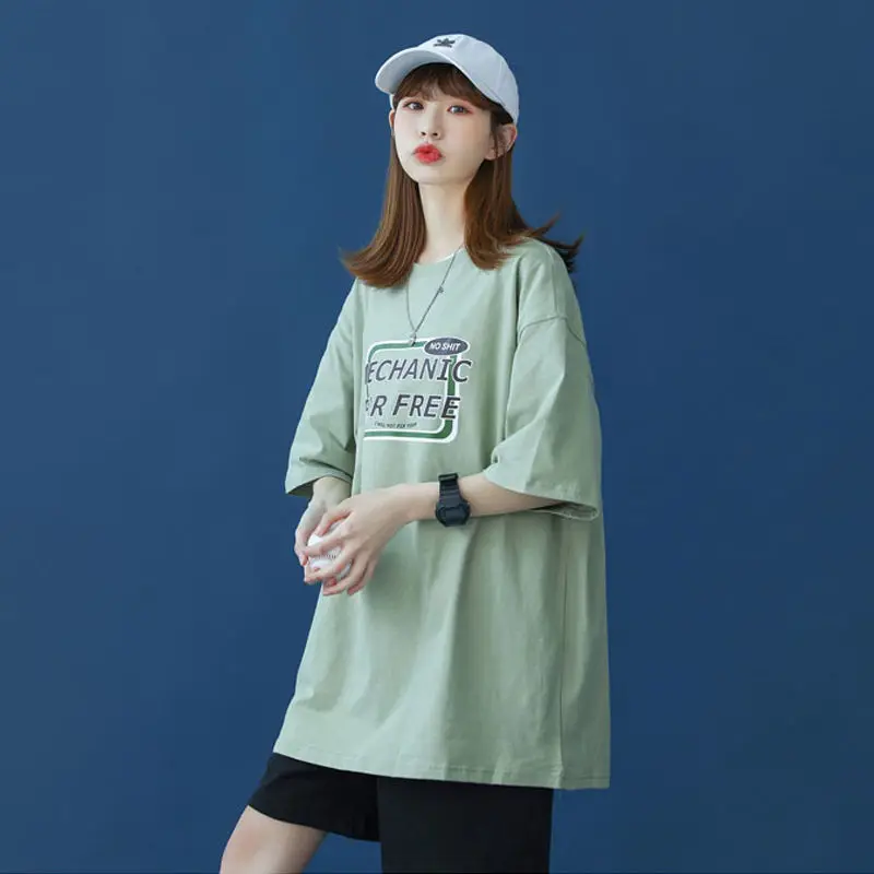 Женская футболка с коротким рукавом свободного покроя в стиле колледжа | одежда