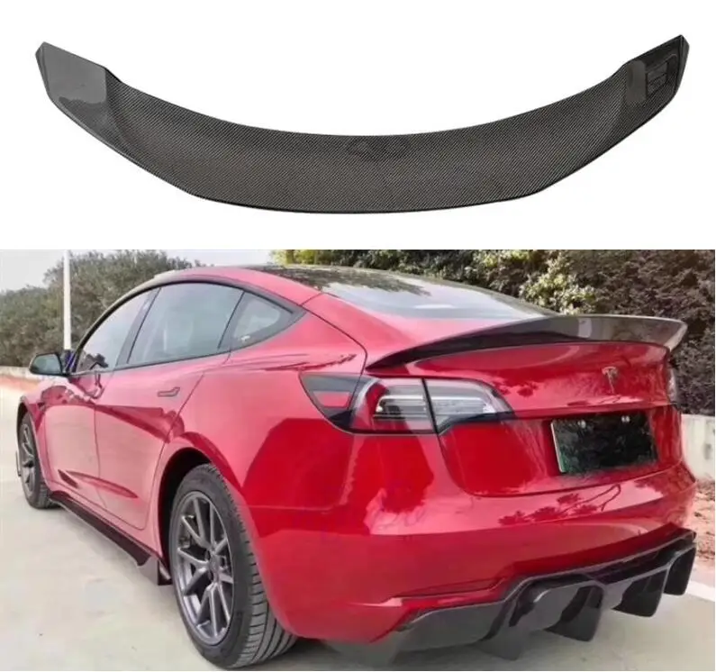 Настоящее углеродное волокно заднее крыло багажника губа спойлер для Tesla модель 3