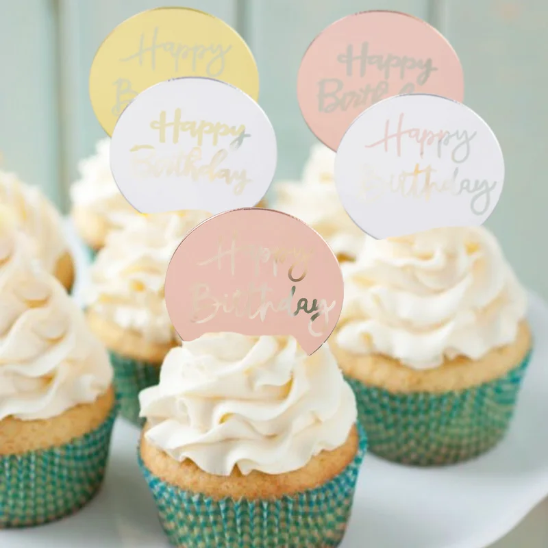 

5pcs Circle Cake Topper Rose Gold Silver Acrylic Cake Topper Dessert Decoration Baby Shower Happy Birthday Party Decor Supplies