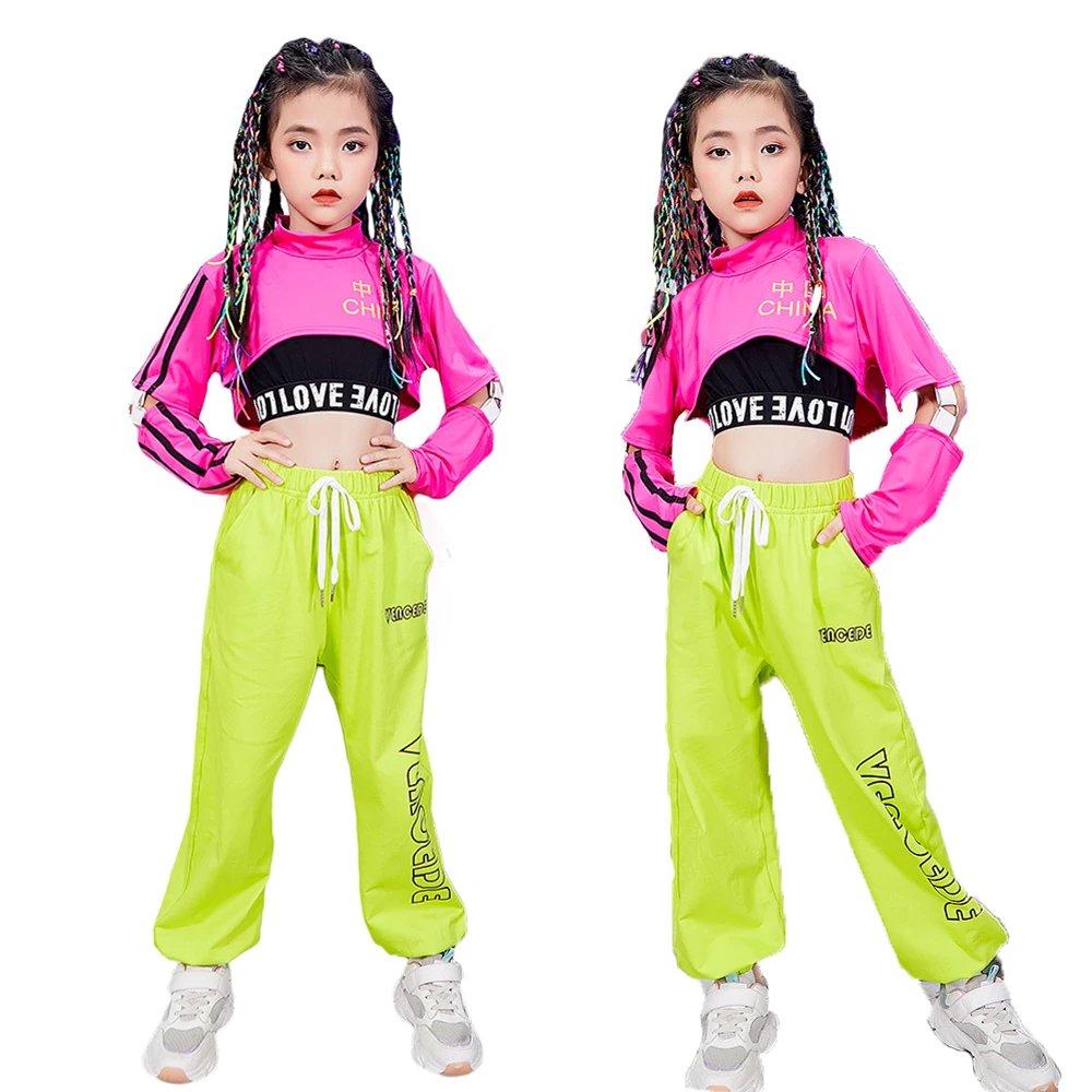 

Lolanta Kids Girls Rose Red Crop Top Or Black Vest Hip Hop Costume Children Green Pants Streetwear Performance Dance Clothes
