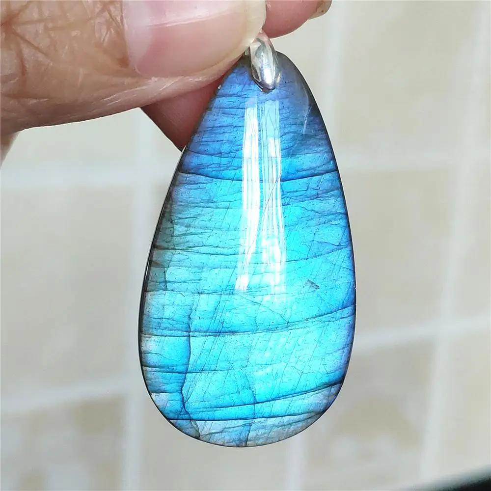 

Top Natural Blue Light Labradorite Women Pendant 44x24x7mm Water Drop Bead Labradorite Gemstone Necklace Jewelry Fashion AAAAA