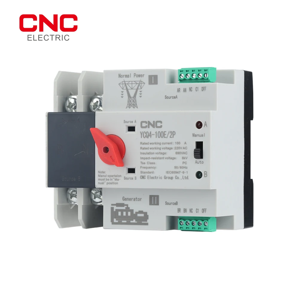 CNC Din Rail 2P ATS Dual Power Automatic Transfer Switch Electrical Selector Switches Uninterrupted Power 63A 100A