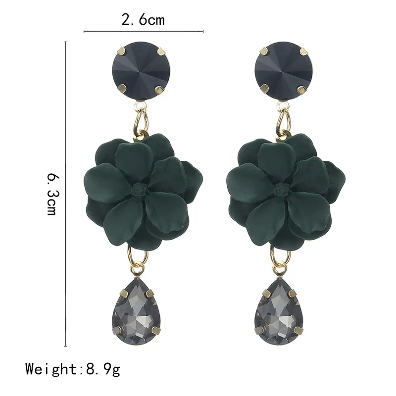 

Aretes De Mujer Modernos 2020 Alloy Dangling Rhinestone Black And Green Flower Long Luxury Korean Earrings Accesories For Women