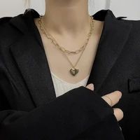 gold color double layer clavicle chain girls necklaces 2021 fashion korean fine heart pendant necklaces for women jewelry kolye