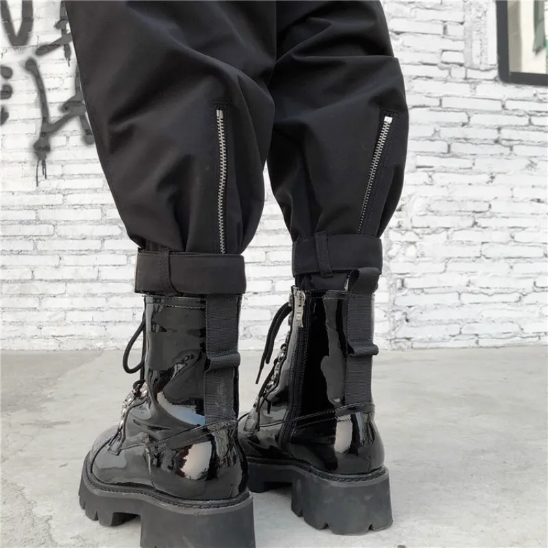 

Cool Big Pockets Zippers Women Hip Hop Cargo Pants Loose Casual Gothic Black Trousers Drawstring Punk Sweatpants Capris