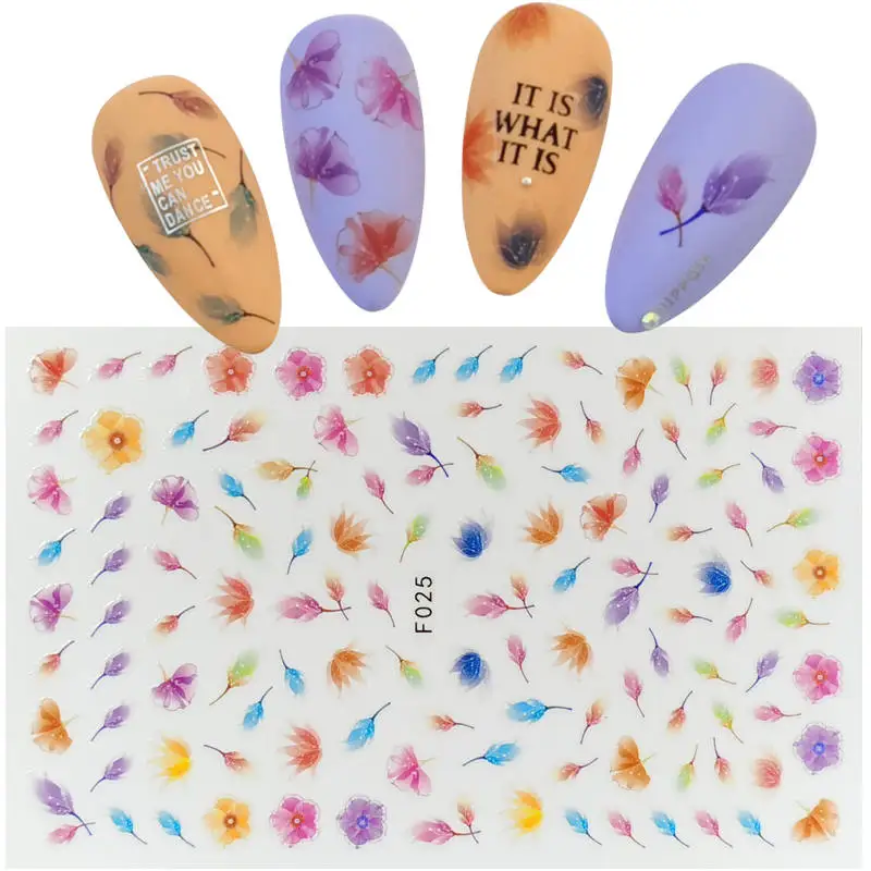 1 лист 3D наклейки для ногтей клейкие цветы листья геометрия фрукты десерт дизайны
