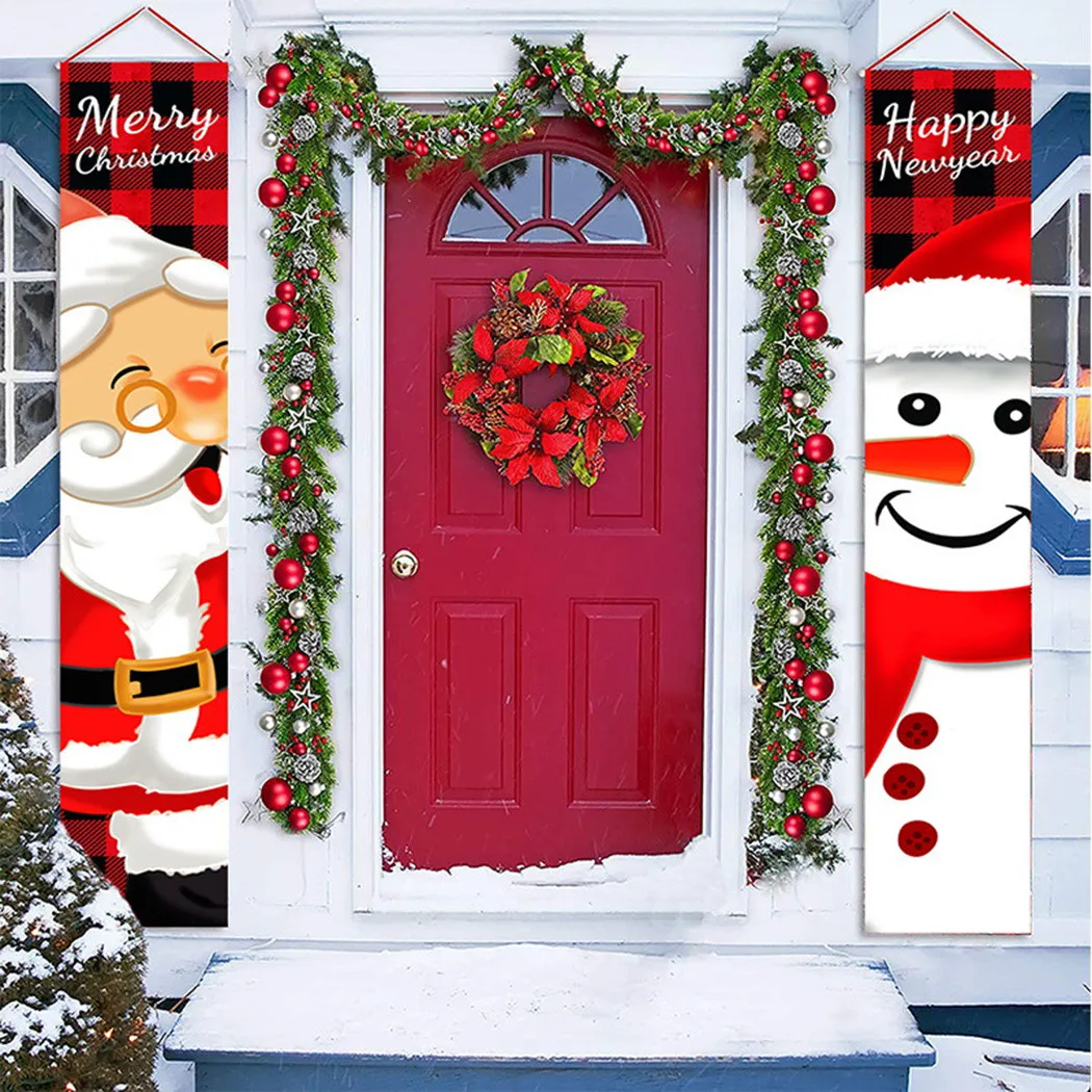 

1Pair Christmas Door Banner Porch Sign Merry Christmas Decorations Xmas Hanging Gifts Navidad For Happy New Year 2022