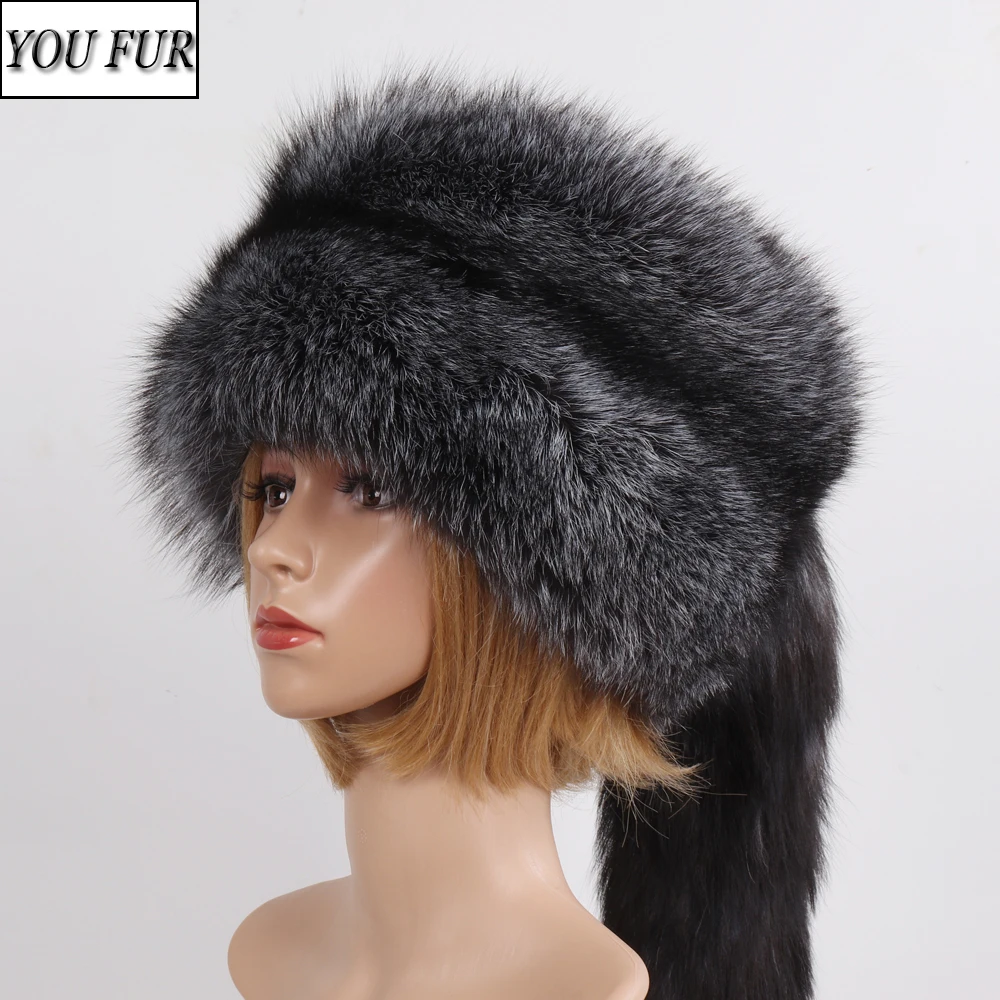 

Men Real Fox Fur Beanies Hat Mongolian Hat Unique Process Fox Tail Design Luxury Winter Warm Hats For Fashion Men Bomber Hat