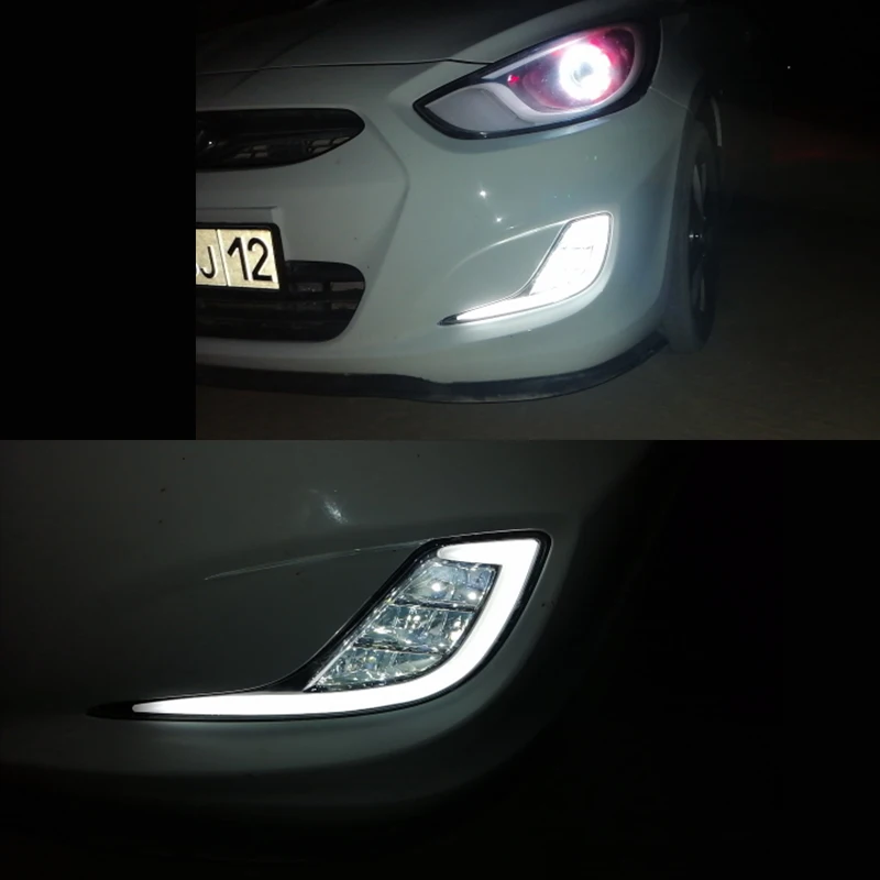 1 комплект светодиодный DRL для hyundai Accent Solaris 2010 2011 2012 2013 дневной ходовой светильник, противотуманная фара с сигналом поворота