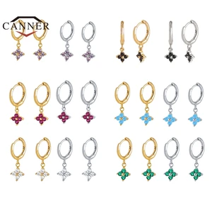 Серьги-кольца женские из серебра 925 пробы с цветными бриллиантами