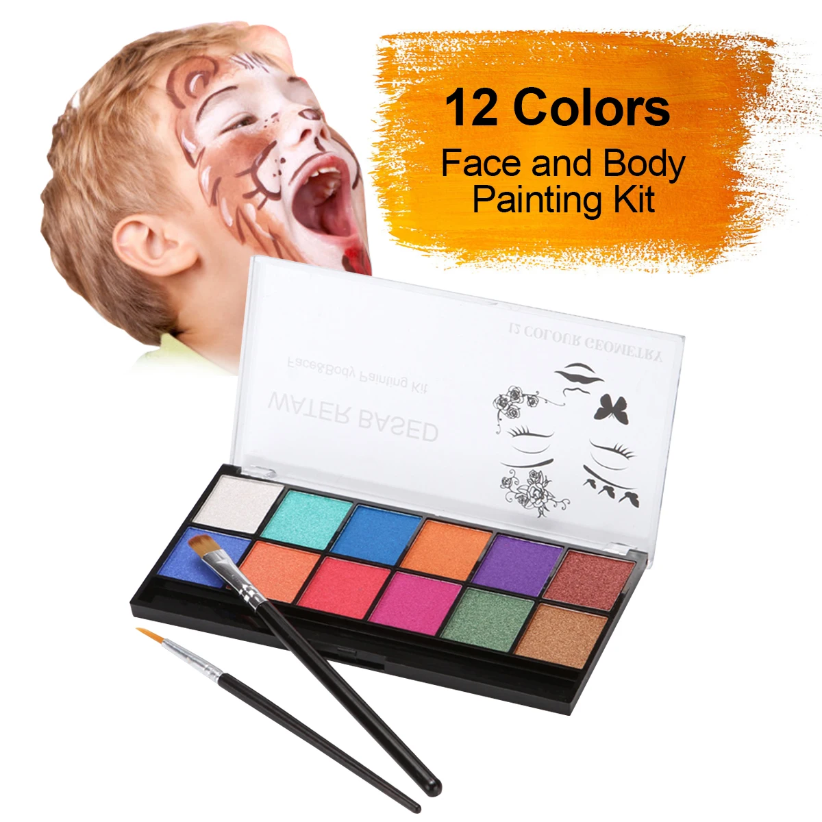 Набор для рисования лица и тела 12 цветов перламутровые краски на водной основе с