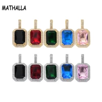 mathalla ice cube zirconia gemstone necklace pendant pinkblue multi colored square gemstone necklace mens hiphop jewelry