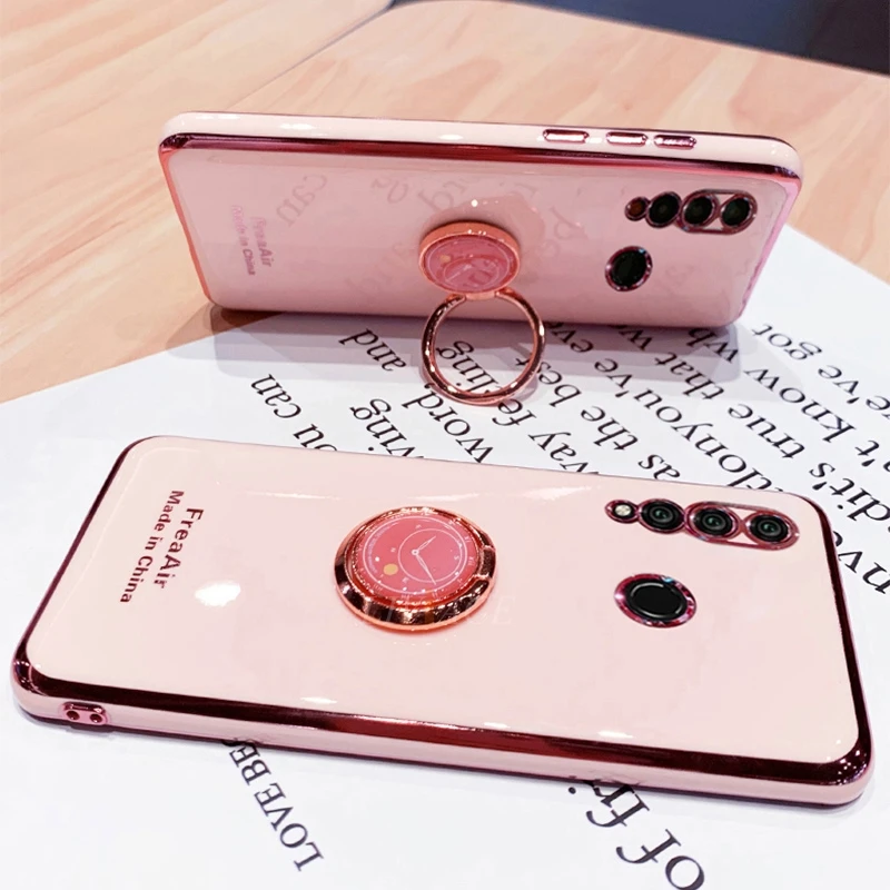 ring holder silicone phone case on for huawei y6 y7 y9 prime 2019 2018 nova 5t 3 3i nova5t luxury plating shinny soft back cover free global shipping